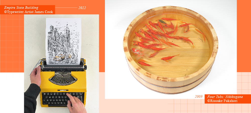 打字機藝術品及日式壽司木盆樹脂壓克力顏料作品