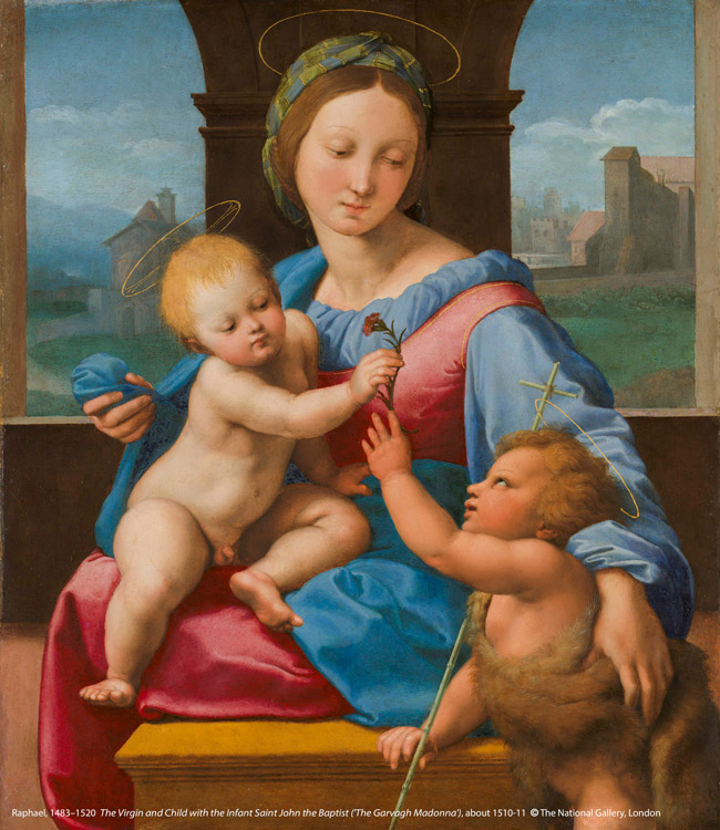 拉斐爾（1483–1520）作品8〈聖母子與施洗者約翰〉（阿爾瓦聖母），約1510–1511創作。圖片版權：英國國家藝廊