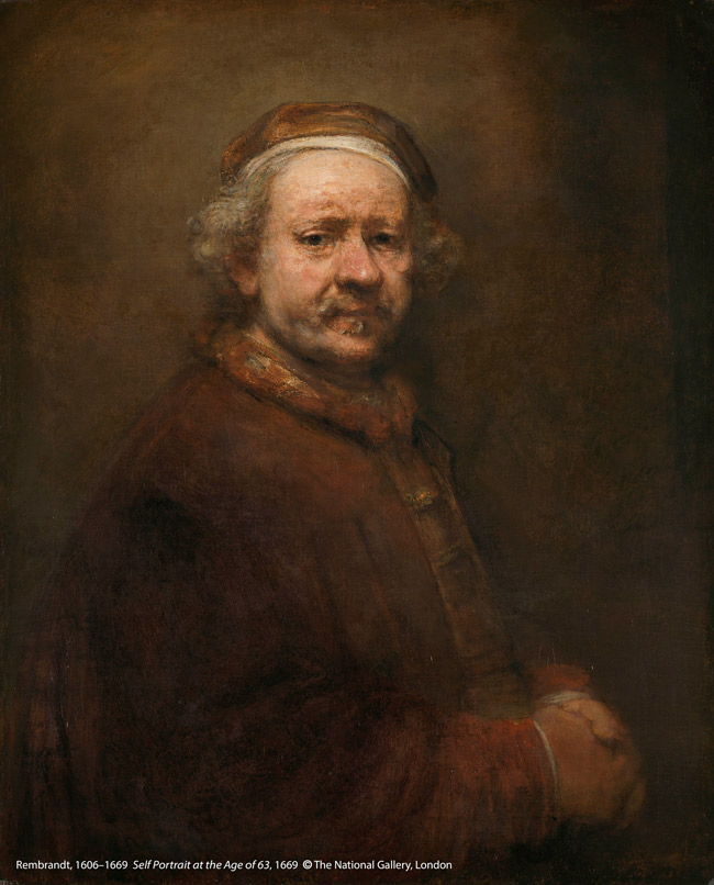林布蘭（1606-1669）作品〈六十三歲自畫像〉，1669年創作。圖片版權：英國國家藝廊